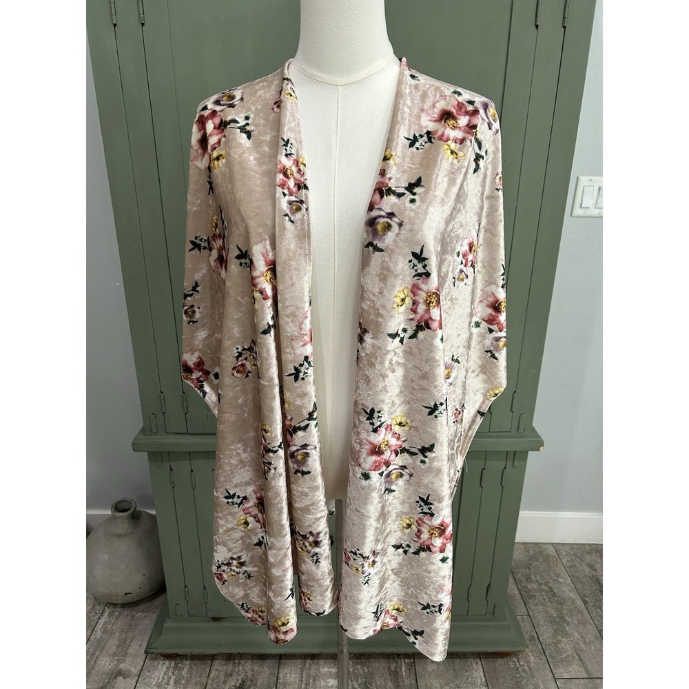 Womens Open Front Floral Crushed Velvet Kimono Cardigan One Size Fairy Ethereal